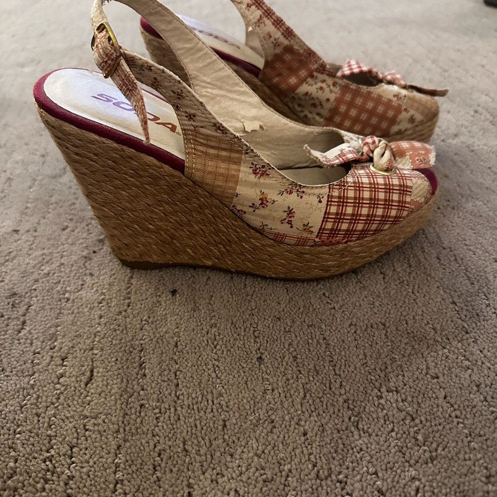 Soda Women's Floral and Plaid Wedge Sandals